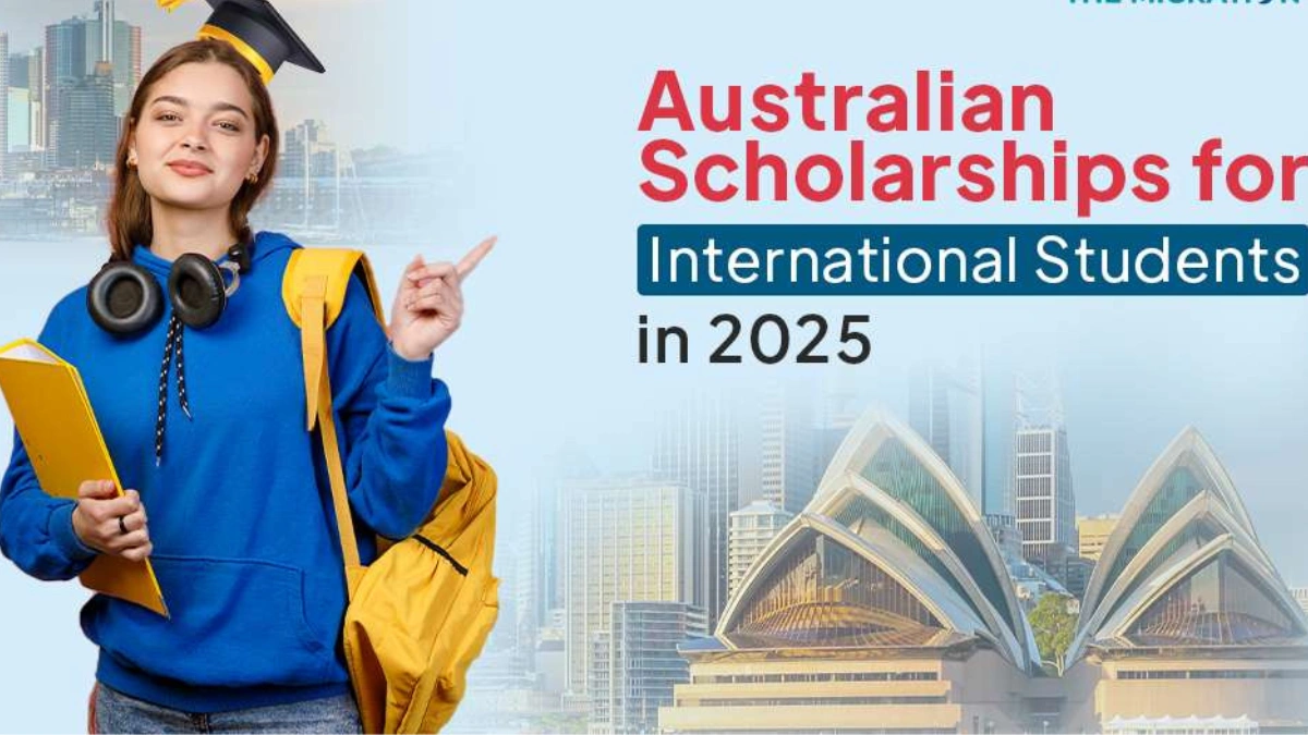 Graduate Scholarships International student holding books with Sydney Opera House in background promoting Australian scholarships in 2025