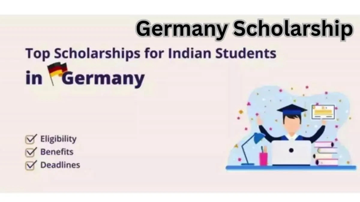 “International student studying in Germany with books and a laptop, symbolizing scholarship opportunities for 2025.”