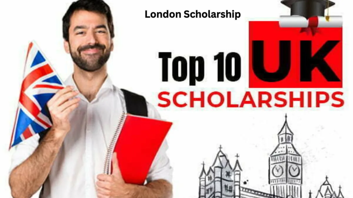 Students celebrating admission offers with study materials and London landmarks in the background, representing London Scholarships 2025 opportunities for international students.