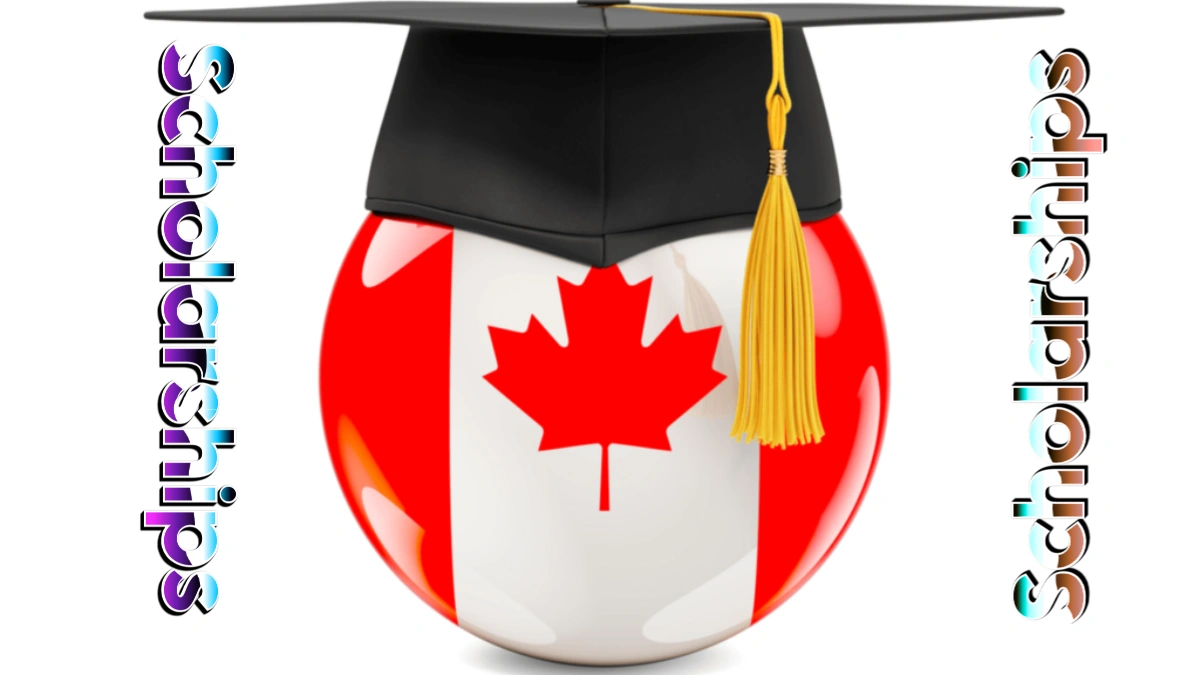 Canadian flag sphere wearing a graduation cap symbolizing scholarships in Canada for international students.