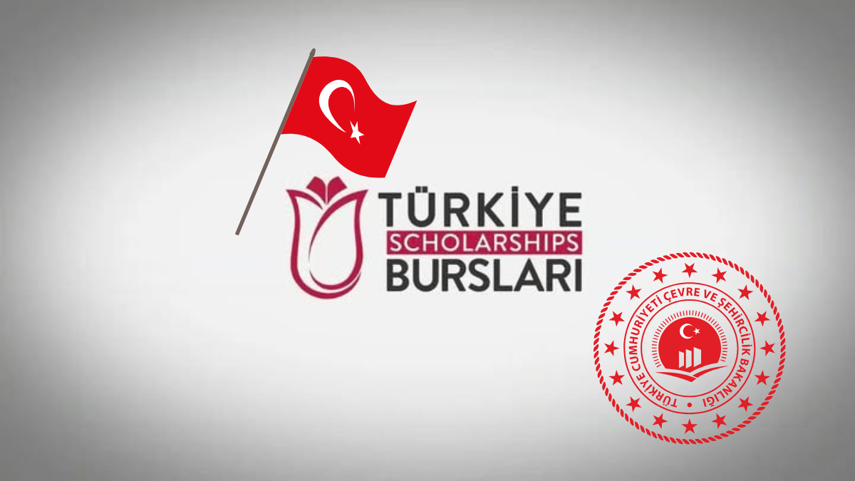 "Türkiye Scholarships Burslari logo with Turkish flag and official government emblem on a grey background."